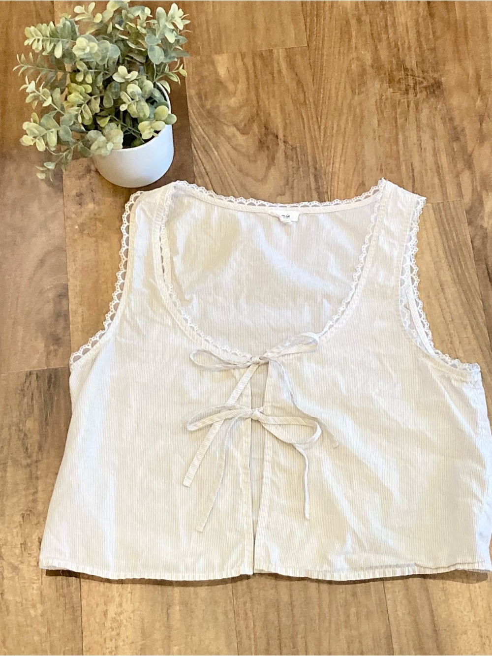 aerie Lace-Trim Tie-Front Cotton Cottage Core Top